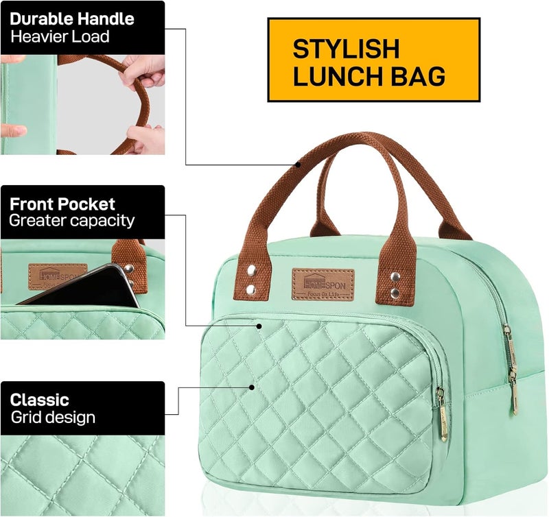 Buringer HOMESPON Lunch Bag for Woman Man Adults with Front Pocket Insulated Lunch Tote Lunch Box Container for Work Picnic or Travel（Green） - Image 2